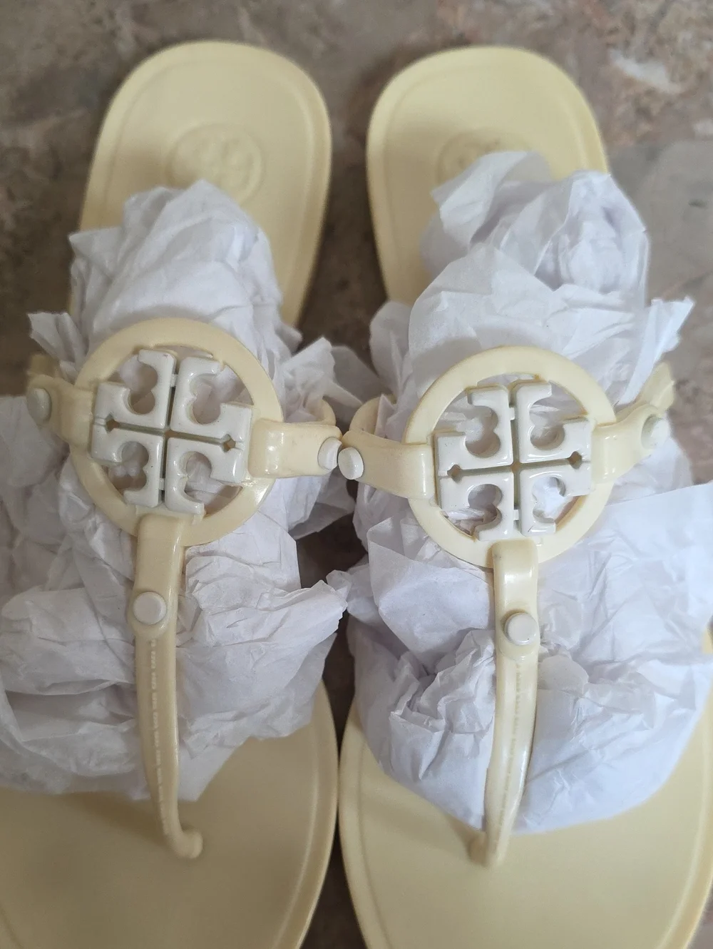 Tory Burch Mini Miller Jelly Sandal Sz 8 Yellow Cream White